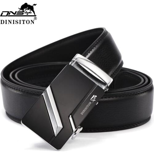 DINISITON Men Black Leather Automatic Belts Mens Casual Waistband Strap Genuine Leather Belt For Suit Pants And Jeans LZD04
