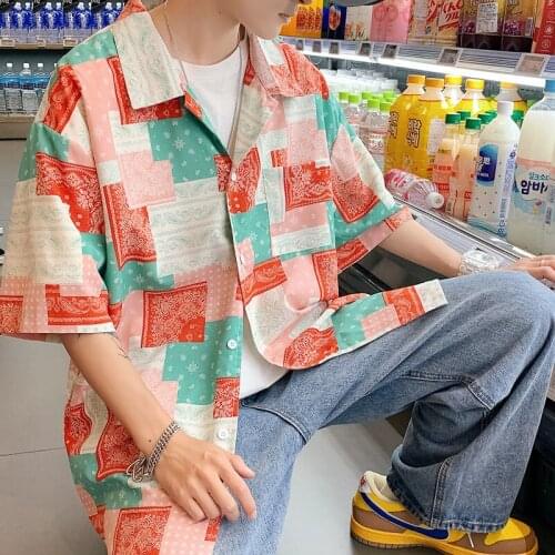 Summer Mens Short-sleeved Pattern Printing Shirts Casual Hawaiian Trend Fashion Shirts Streetwear Hip-hop Camisa Masculina