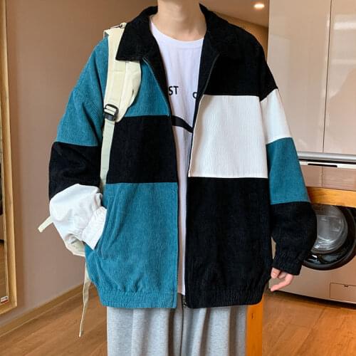 Contrast Color Corduroy Coat Men Spring And Autumn Ins Fashionable Korean Casual Jacket Fashion Brand Loose Large Clothes