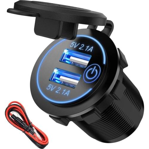 Waterproof 4.2A USB Fast Charger with Switch Socket Power Outlet Adapter Dual USB Ports for Marine RV Boat Motorcycle Truck