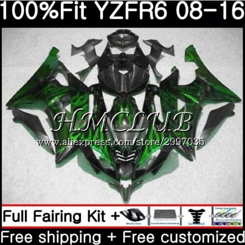 Injection For YAMAHA YZF600 YZF-R6 Green flames 2008 2013 2014 2015 2016 17HC.15 YZF 600 YZF R6 R 6 YZFR6 08 13 14 15 16 Fairing