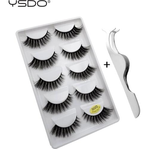 YSDO 5 pairs mink eyelashes +1 pcs eyelash tweezers natural eyelashes makeup false eyelashes kit hand made 3d mink lashes cilios