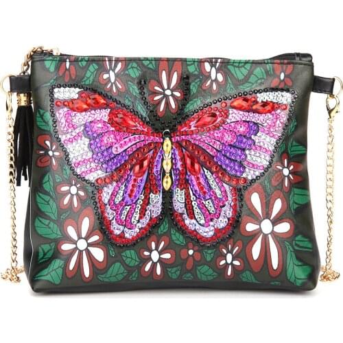 DIY Leather Butterfly Shoulder Bag Special Shaped Diamond Painting Flowers Tassel Women Clutch Bag Diamond Mosaic Gift for Lady