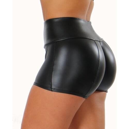 Womens Sexy Solid Black High Waist Leggings Short Pants Fashion Leather pants Sexy Hot Leather Short pants Dropshipping