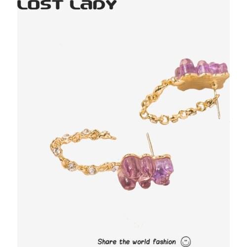 Lost Lady New Bear Candy Color Resin Earrings High Quality Creative Cute Earrigs for Women Fashion Party Jewelry Giftsss