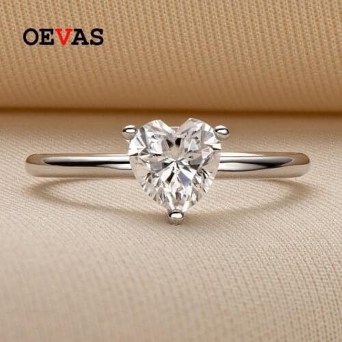 OEVAS 100% 925 Sterling Silver Real 1 Carat Heart Moissanite Rings For Women Sparkling Wedding Party Fine Jewelry Wholesale Gift