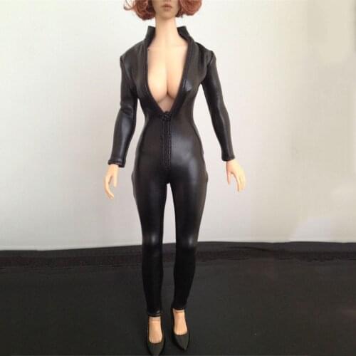 In Stock 1/6 Scale Sexy Tight Female Crossover Bodysuit Leather Black Leotard Corsetry Clothes For 12" Action Figure Body