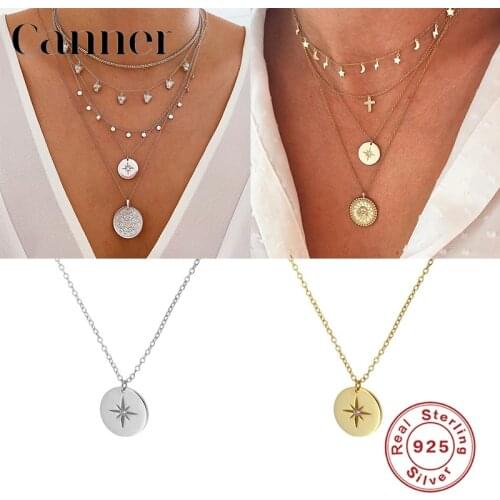 Canner 925 Sterling Silver Pendant Necklace Anise Star Inlaid Zircon Choker Necklace For Women Fine Jewelry Collier collares W4