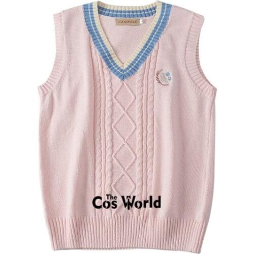 [Characium] S-XXL Spring Autumn Sleeveless Stripes Knit Vests Pullovers V Neck Sweaters For JK School Uniform Student Clothes