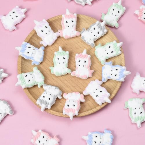 10pcs Unicorn Silicone Baby Beads Pearl Cartoon Animal DIY Pacifier Dummy Sensory Jewelry Gift Toy Accessories Teething