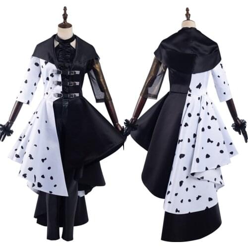 2021 Movie Cruella Cosplay Costume Dress Outfits Halloween Carnival Suit