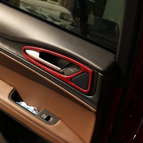 Red Real Carbon Fiber Car Interior Door Handle Frame Trim For Alfa Romeo Stelvio 2017 2018 2019 Accessories 4pcs