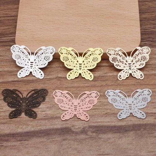20pcs 35x27mm Metal Brass Sheet Filigree Hollow Butterfly Copper Accessories DIY Jewelry Findings