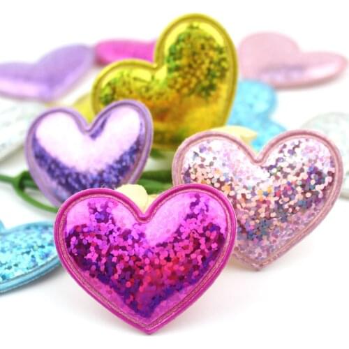 48Pcs 3.5*3.8cm Shiny PU leather Heart Padded Appliques For headwear Hair Clips Stick-on Accessories Baking decoration wholesale