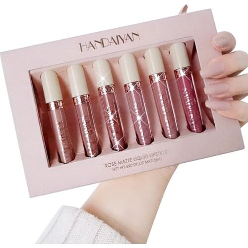 6 Matte Rose Lip Gloss, Liquid Lipstick, Non-stick Matte Lip Gloss Set Gift Box Lipstick Set