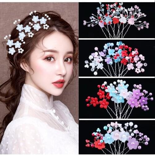 Shiny Wedding Tiara Party Flower Hairpins Hair Clips Bridal Simulated Pearl Crystal Girls Hair Jewelry Gifts