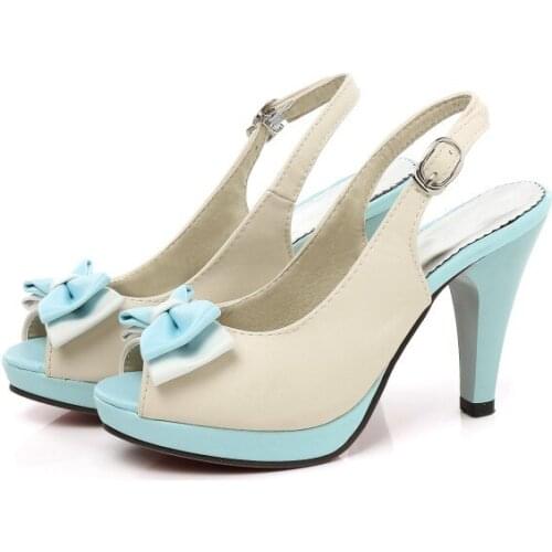 Big Size 9 10 11-14 high heels sandals women shoes woman summer ladies Matching bow fish beak
