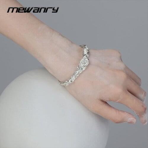 Mewanry 925 Sterling Silver Bracelet for Women New Trendy Elegant Creative Irregular Texture Bangles Party Jewelry Lover Gifts