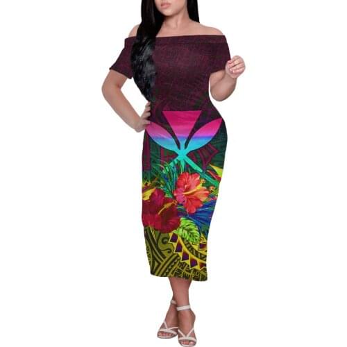 HYCOOL 2021 New Summer Women Bodycon Samoa Tonga Dress Sexy Off The Shoulder Club Dress Midi Celebrity Party Dress Short Sleeve