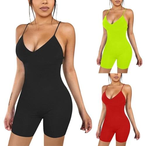 Fashion New Neon Color Playsuit Romper Sexy Summer Women Playsuit Bodysuit Stretch Top Slim Plain Jumpsuit Shorts Tracksuits