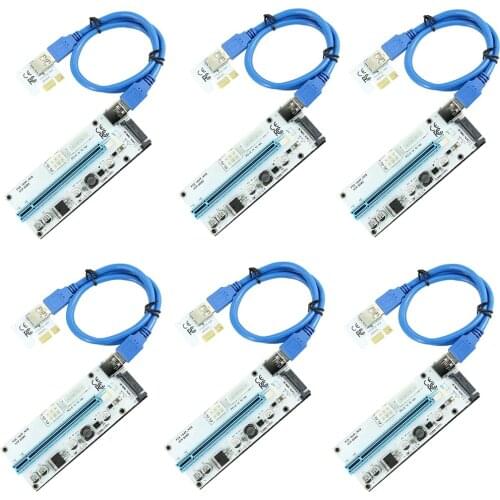 Hot Selling 6PCS 008S 3 In 1 PCIe PCI-E PCI Express Riser Card 1x To 16x USB 3.0 Data Cable For Bitcoin Mining BTC Graphics Card