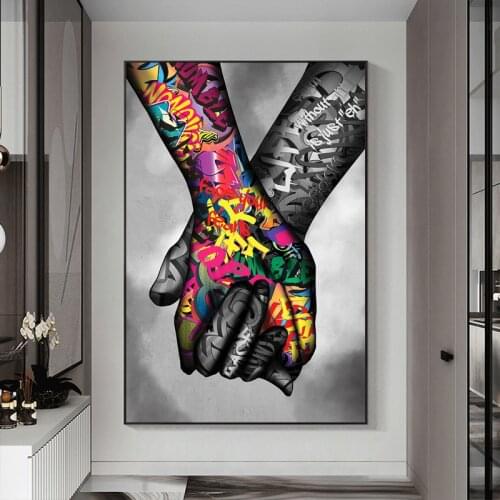 Lover Hands Street Graffiti Art Canvas Painting Art Wall Posters and Prints Gesture Art Wall Pictures for Living Room Decor