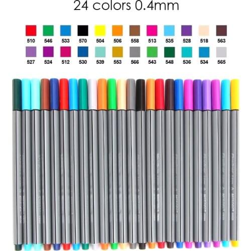 Marco 0.4MM 24 Colors Water Based Assorted Ink Non-toxic Material Art Marker Pen Set Triangular Fineliner Fiber Pens for Drawing