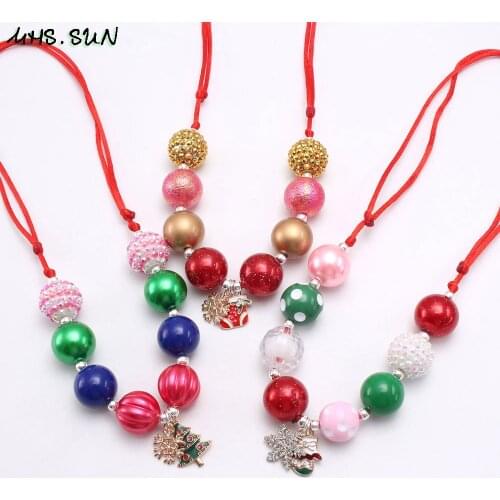 MHS.SUN Christmas Style Girls Baby Chunky Beads Necklace Cute Adjustable Rope Necklace For Child Kids Fashion Jewelry Gifts
