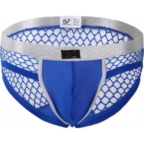 Mens Sexy Cotton Underwear Thin Mesh Briefs U Convex Fishnet Gay Briefs Bikini Boxer Low-waisted