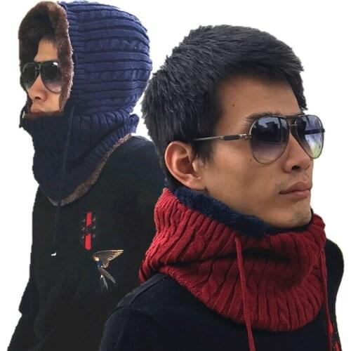 Men knit wool Skullies Beanies autumn winter velvet bonnet Korean adult fashion khaki black blue gray brown wine red Hat cap