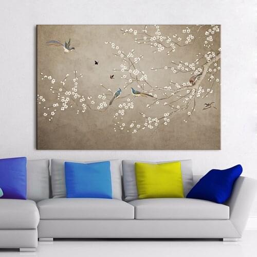 New Chinese Style Branches Birds Flowers Poster and Prints Canvas Print Painting Art Wall Pictures for Living Room Home Decor
