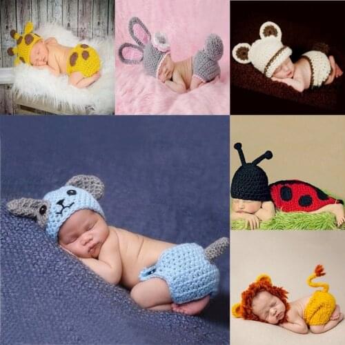 10Types 0-6months Newborn Baby Photography Props Cute Animal Pattern Costumes Hat Pants Suit Accessories Clothes