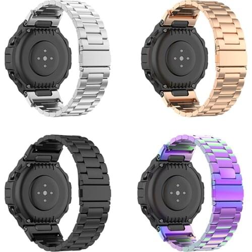 Replacement Watch Strap DelicateThree Beads Steel Belt Wristband for Huami Amazfit T-Rex A1918 Smart Watch Accessories