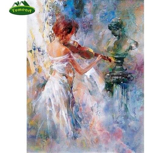Yumeart DIY 5D Diamond Painting by Number Elegant Violin Girl Needlework Diamond Embroidery Mosaic Cross Stitch Hobbies Crafts