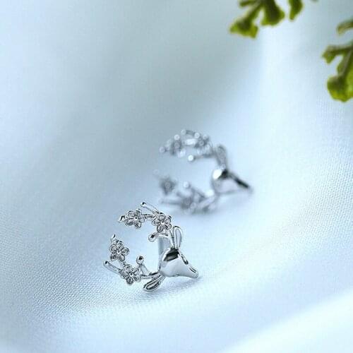 New Sweet Tiny Cute Deer Horn Stud Earring For Woman Crystal Antler Jewellery Valentines Day Gifts