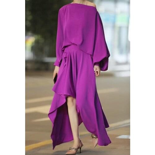 2019 Spring Summer 2 Piece Set Women Sexy Off Shoulder Chiffon Tops Irregular Hem Skirts Set Female Fashion Holiday Outfits