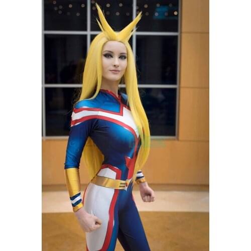 My Hero Academia Costumes 3D Print All Might Female Cosplay Costume Spandex Zentai Bodysuit Halloween Woman Girls Catsuits