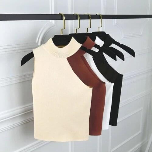 Single Off Shoulder Tanks Top Women Sexy Tight Vest Female Korean Version Bottom Knitted Sleeveless Short Lady Shirt Wholesale