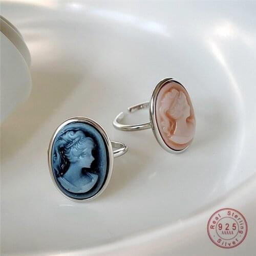 HI MAN 925 Sterling Silver Korean Version INS Avatar Opening Adjustable Ring Women Elegant Vintage Party Jewelry