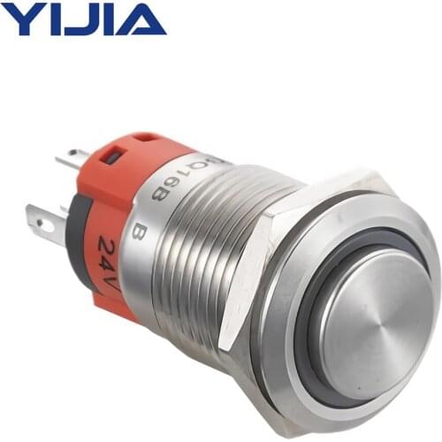 16mm Latching 24V SS Metal Push Button Switch High LED Angel Eye Head with Wire Plug GQ16BH-11EZ/S