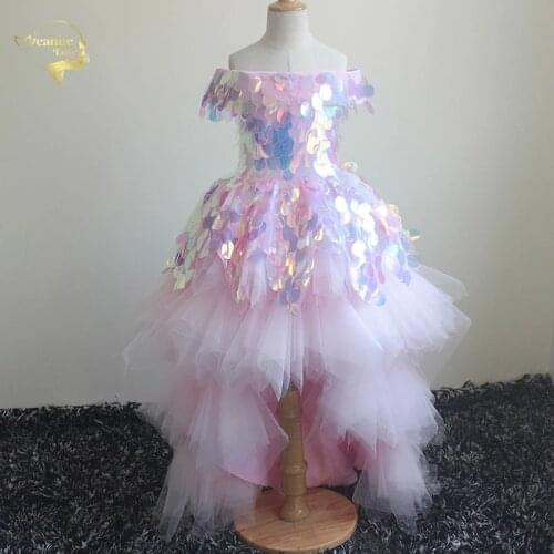 2020 Princess Girls Birthday Party Dresses Flower Girl Dress Pageant Gowns Short Front Long Back Children Prom Dress Ball Gown