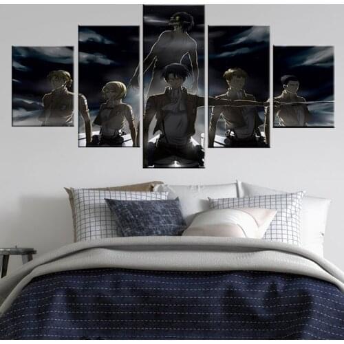 5 Piece Canvas Art Pictures Home Decorative Living Room Wall Anime Poster Attack On Titan Role Painting HD Prints Framework
