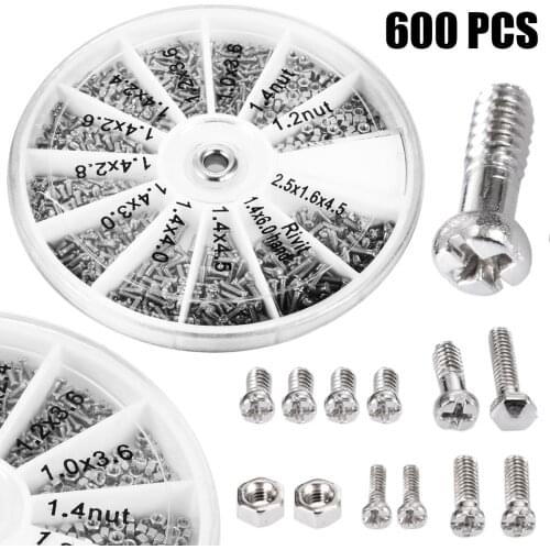 600pcs/Set 12 Kinds Of Nuts Small Screws Hardware Screw Electronics Assortment Kit M1 M1.2 M1.4 M1.6 Home Repair Box