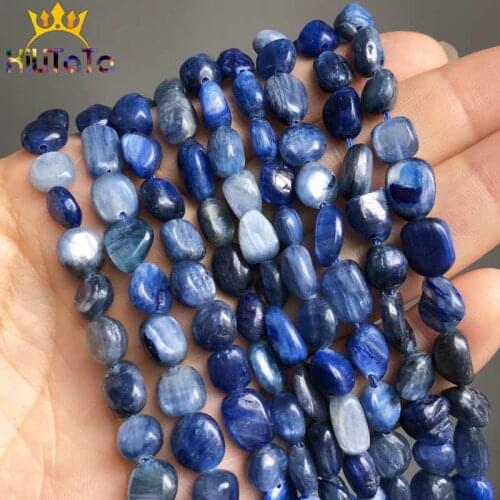 8-10mm Natual Irregular Blue Kyanite Stone Beads Smooth Loose Spacer Beads For DIY Jewelry Making Bracelets Necklace 15'' Strand