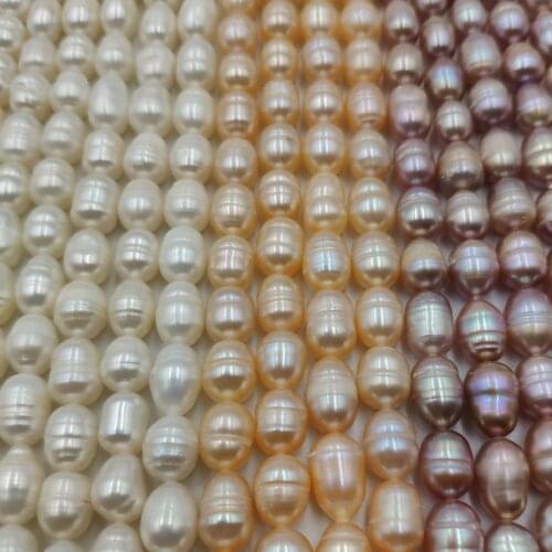 8-9mm Rice Natural Freshwater Pearl Classic Choker Necklace DIY Jewelry Single Strand For Women 37cm