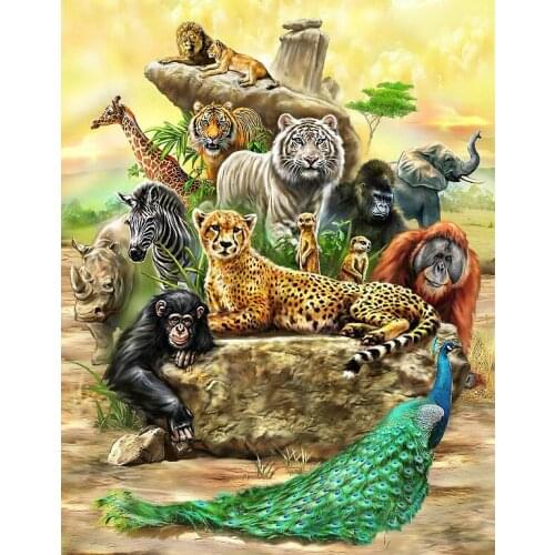 5D Diamond embroidery cross stitch round diamond painting diy diamond painting animal African elephant giraffe Lions leopards