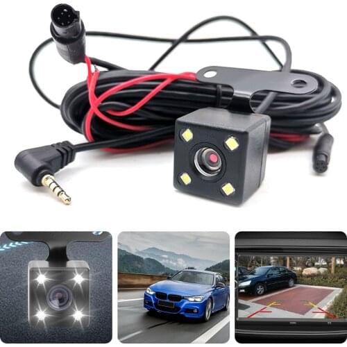 Car Rear View Camera Universal 4 LED Night Vision Backup Parking Reverse Camera with 5 Pin Extension Cable for Dashcam
