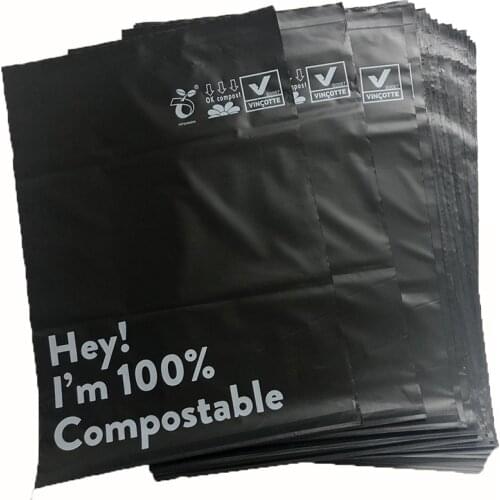 100Pcs 4 Sizes PLA Full Biodegradable Courier Bags Black Degradable Self Seal Express Packaging Bag Compostable Waterproof Bag