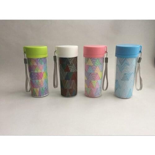 Water Bottle The geometric pattern print Plastic 350ml Lemon H2O Portable Sports For Outdoor Sport Running Camping 1PCS