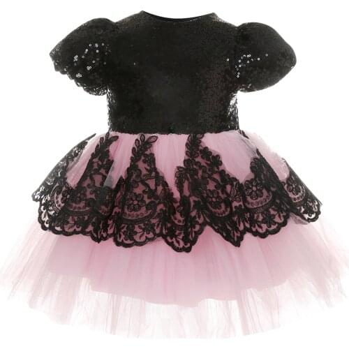 Citgeett Summer Fashion Kids Girl Dress Princess Party Lace Black Sequin Tulle Tutu Wedding Bridesmaid Dress Clothes